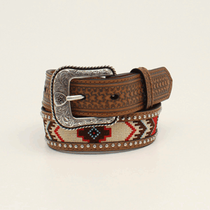 Ariat Boy's Leather Embroidered Inlay Round Concho Belt - Tan