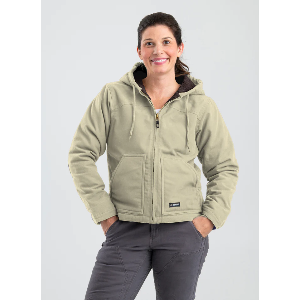 Berne Womens Sherpa Lined Softstone Duck Hooded Jacket - Sand