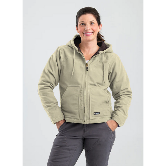 Berne Womens Sherpa Lined Softstone Duck Hooded Jacket - Sand