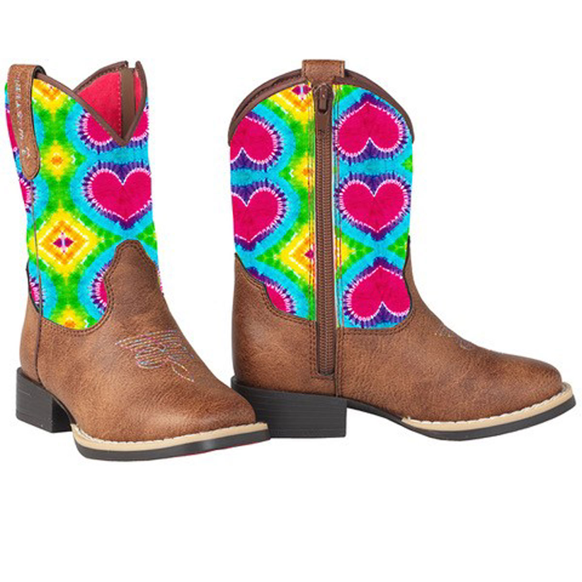 Twister Girls Abigale Western Boots w/Zipper Access - Tie Dye/Brown