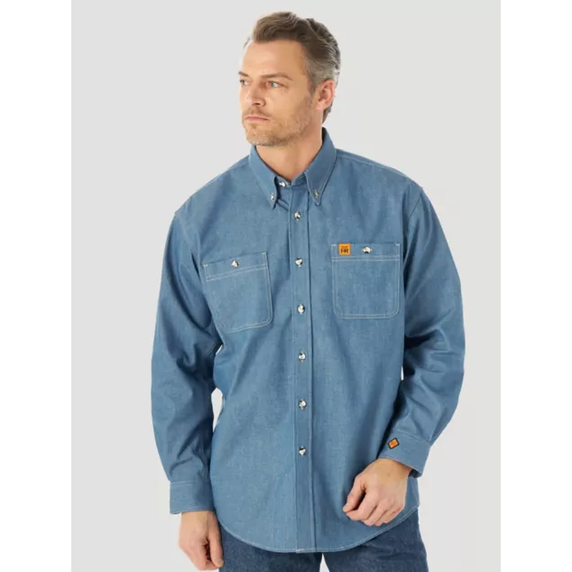 Wrangler FR Flame Resistant LS Work Shirt - Blue Chambray