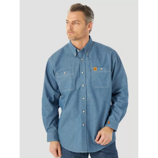 Wrangler FR Flame Resistant LS Work Shirt - Blue Chambray