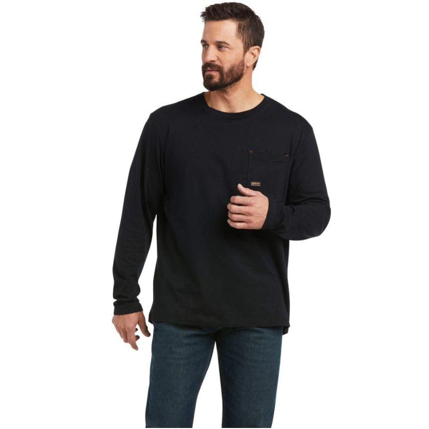 Ariat Mens Rebar Workman Full Coverage LS Tee  Black