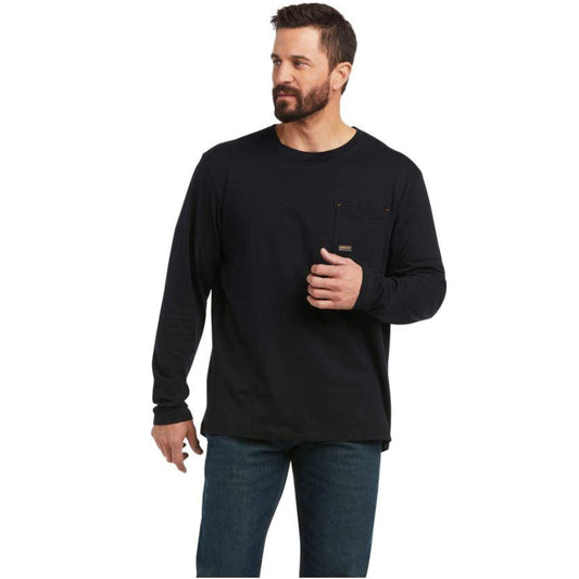 Ariat Mens Rebar Workman Full Coverage LS Tee  Black
