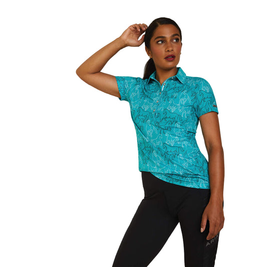 Ariat Women's Motif Polo Shirt - Viridian Green Mirror Print