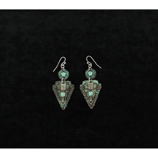 Blazin Roxx Patina Arrow Head Earrings w/Turquoise Stone
