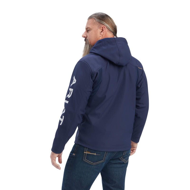 Ariat Men's Rebar Stretch Canvas Softshell Hooded Logo Jacket - Navy/Grey