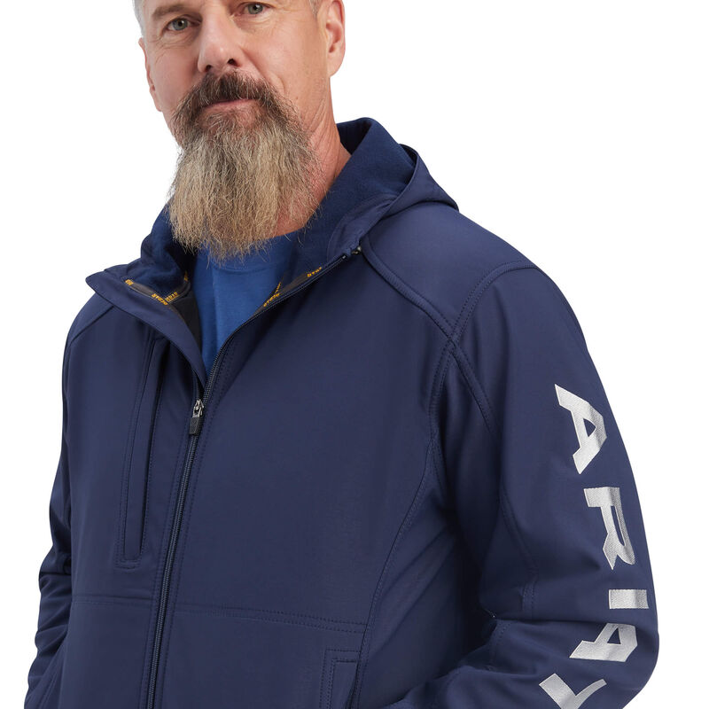 Ariat Men's Rebar Stretch Canvas Softshell Hooded Logo Jacket - Navy/Grey