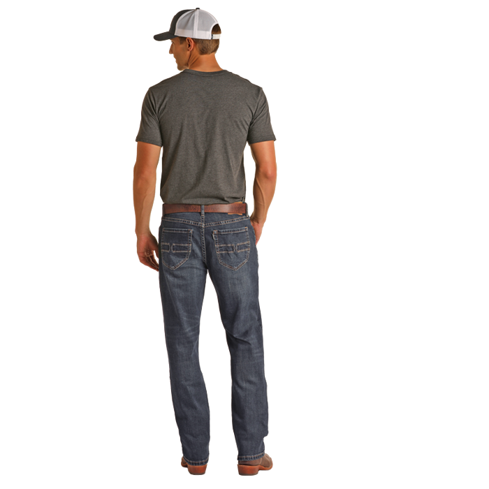 Hooey Mens Relaxed Tapered Stretch Stackable Bootcut Jeans - Dark Vintage