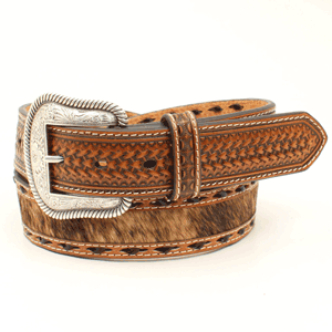 Nocona Men's Basket Weave Calf Hair Belt - Tan