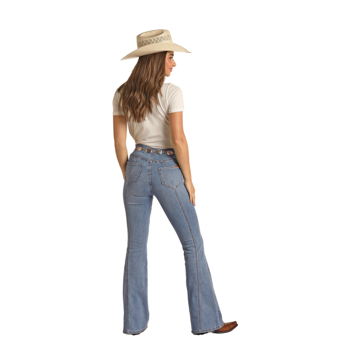 Rock & Roll Women's High Rise Stretch Pull On Flare Jeans - Medium Vintage