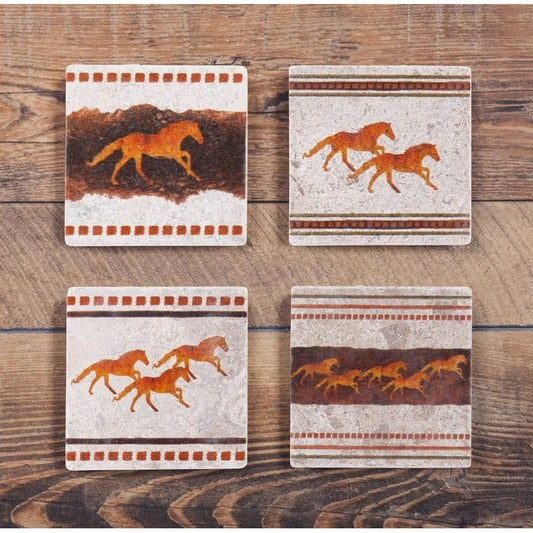 HiEnd Accents Running Remuda Coaster Set 4" x 4" 4pc Set