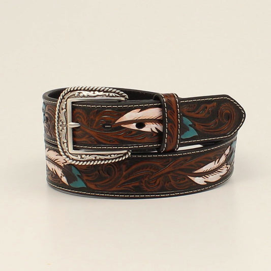 Ariat Men's Feather Floral Embossed Belt - Brown