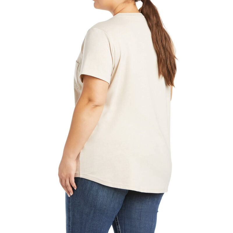Ariat Womens Rebar CTN V-Neck SS Top Oat Heather