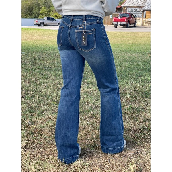 Cowgirl Couture Women's Magie Mid Rise Trouser Jeans - Dark Wash