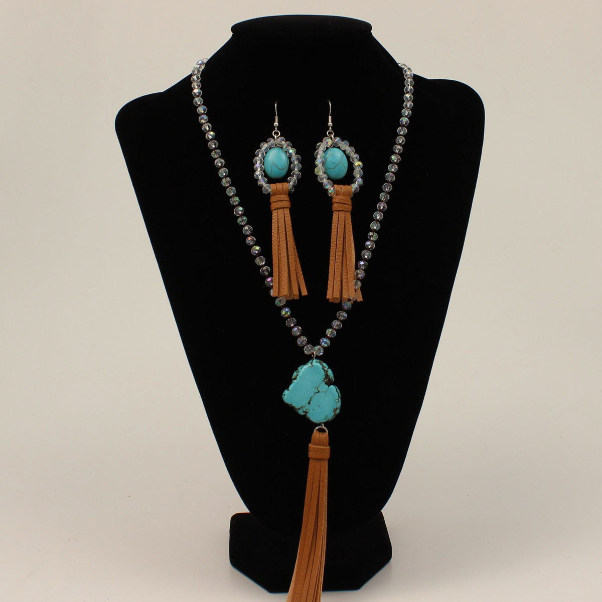 Silver Strike Tassel Pendant Jewelry Set - Turquoise