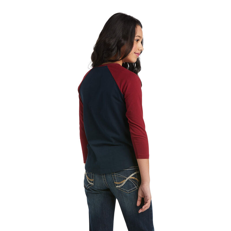 Ariat Girls Real Farm Logo Baseball LS T-Shirt